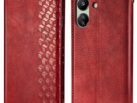 Xiaomi Redmi 13C   Xiaomi Poco C65 leather case with a stylish rhombus imprint - Red Online now