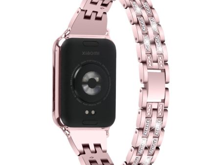 Metal Watch Strap Xiaomi Redmi Watch 4 Bling Rhinestone Decor Bracelet Band - Rose Pink on Sale