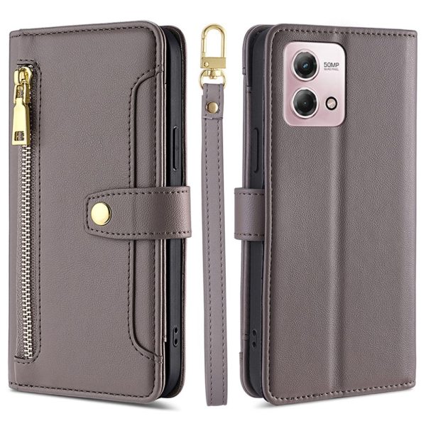 Motorola Moto G Stylus (2023) vegan leather wallet zipper case - Grey on Sale