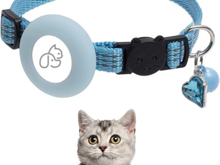 AirTag silicone case pet collar heart shaped pendant with bell - Blue Hot on Sale