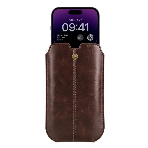 Crazy Horse leather pouch for 6.1 inch phones - Dark Coffee Fashion