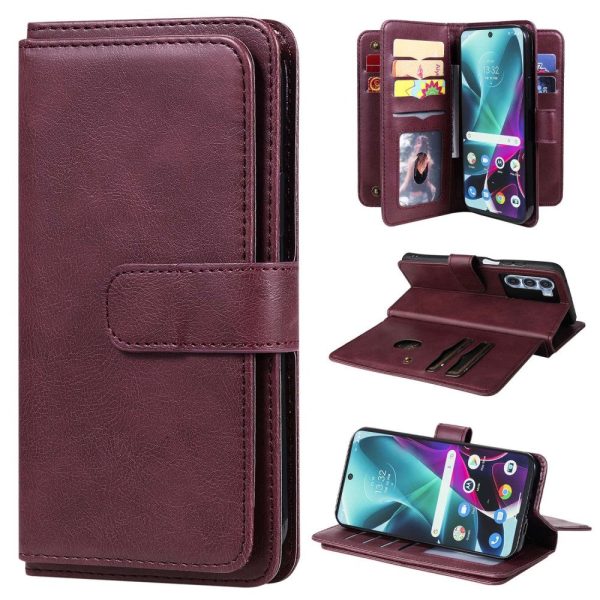 10-slot wallet case for Motorola Moto G200 5G   Edge S30 - Wine Red For Sale