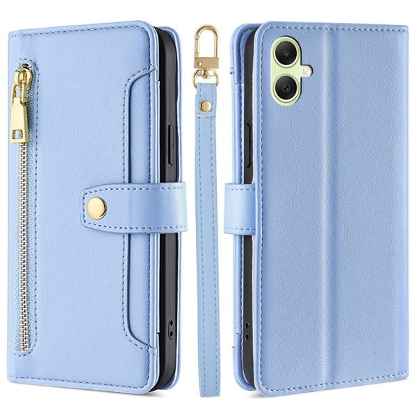 Samsung Galaxy A05 vegan leather wallet zipper case - Blue Hot on Sale