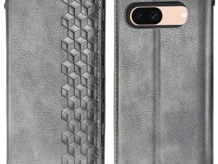 Google Pixel 8A leather case with a stylish rhombus imprint - Grey For Cheap