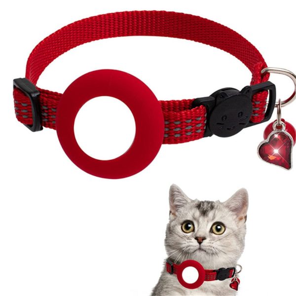 AirTag silicone case pet collar heart shaped pendant with bell - Red Supply