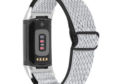 Fitbit Charge 5 elastic nylon watch strap - Black   White For Discount