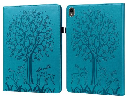 Blue Leather Tree Deer Imprinted Tablet Case with Stand and Card Holder for Samsung Galaxy Tab S9   S9 FE For Cheap