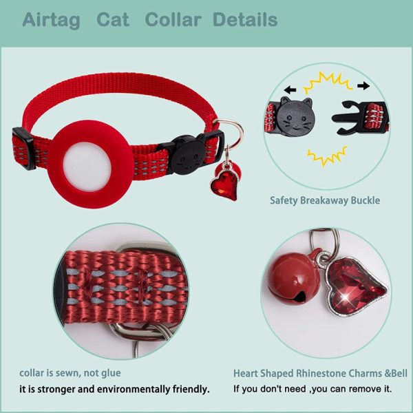 AirTag silicone case pet collar heart shaped pendant with bell - Red Supply