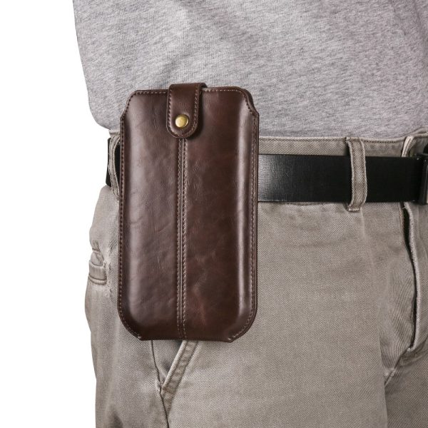 Crazy Horse leather pouch for 6.1 inch phones - Dark Coffee Fashion