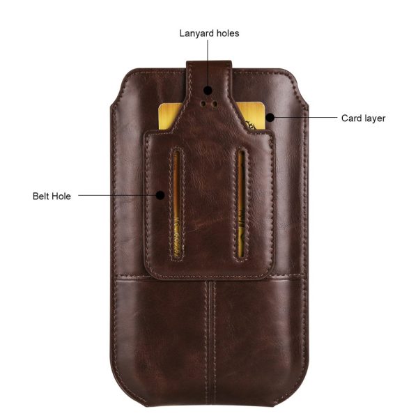 Crazy Horse leather pouch for 6.1 inch phones - Dark Coffee Fashion