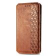 Xiaomi 14 leather case with a stylish rhombus imprint - Brown For Cheap