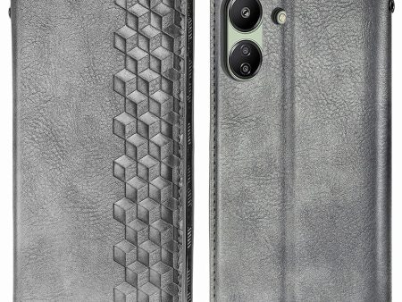 Xiaomi Redmi 13C   Xiaomi Poco C65 leather case with a stylish rhombus imprint - Grey Online