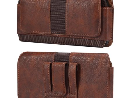 Universal cowhide leather phone belt bag for 6.2-6.5 inch phones - Brown Online now