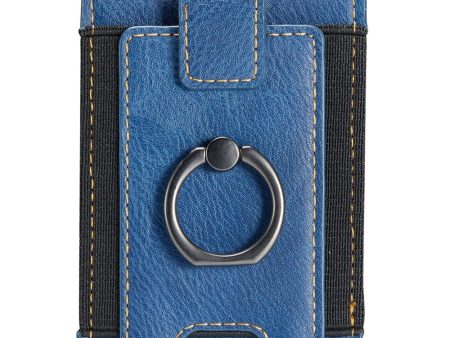 MUXMA Universal leather card holder with ring - Blue Fashion