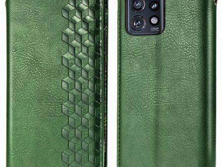 Motorola Edge 40 Pro   Motorola Moto X40 leather case with a stylish rhombus imprint - Green Fashion