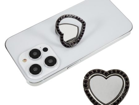 Heart shape rhinestone mirror style smartphone ring holder - Black Online Hot Sale