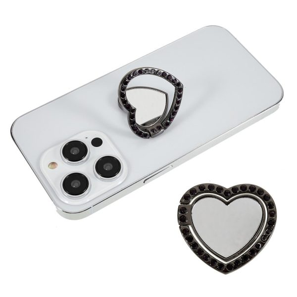 Heart shape rhinestone mirror style smartphone ring holder - Black Online Hot Sale