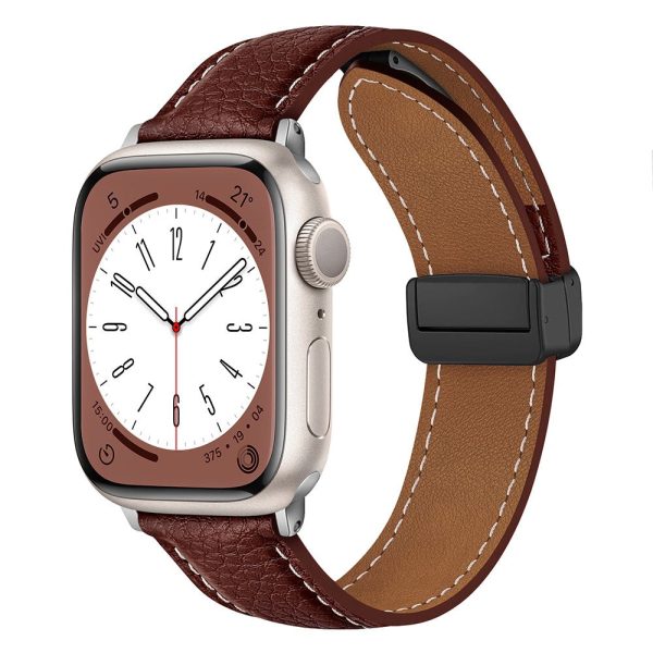 Apple Watch Series 41mm   40mm   38mm Litchi Texture Leather Watch Band - Dark Brown Sale