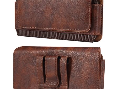 Universal cowhide leather and nylon phone belt bag for 6.2-6.5 inch phones - Brown For Sale