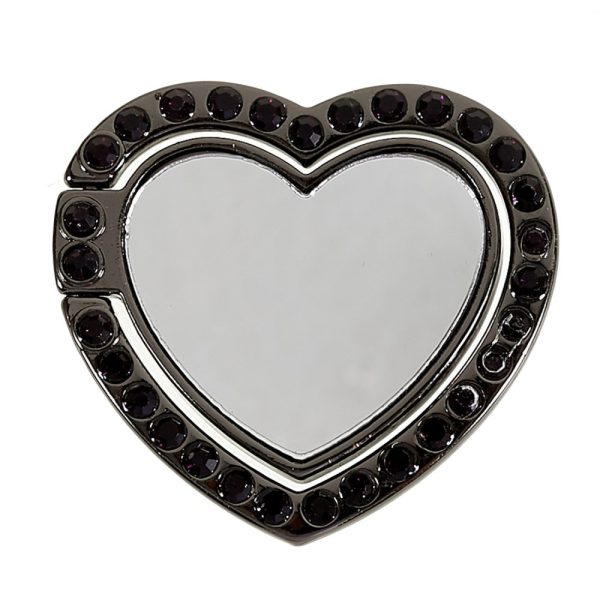 Heart shape rhinestone mirror style smartphone ring holder - Black Online Hot Sale