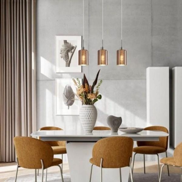 Espejo interior Bar Pendant Light 3Lt in Chrome or Rose Gold Glass with Line Effect Online Sale