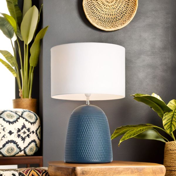 Jordana Textured Ceramic Table Lamp in Blue or Grey Fashion