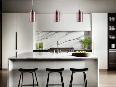 Espejo interior Pendant Light in Chrome or Rose Gold Glass with Line Effect Sale