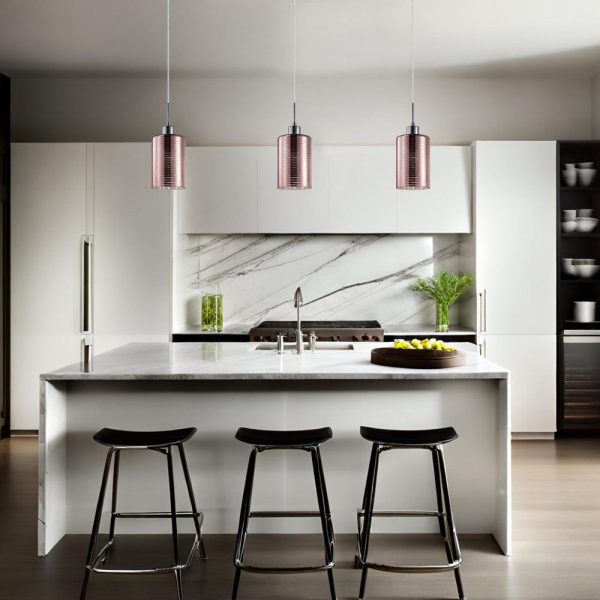 Espejo interior Pendant Light in Chrome or Rose Gold Glass with Line Effect Sale