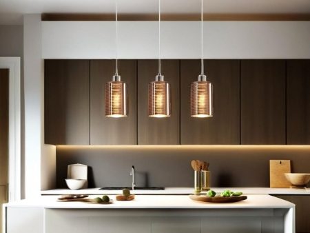 Espejo interior Bar Pendant Light 3Lt in Chrome or Rose Gold Glass with Line Effect Online Sale