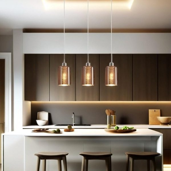 Espejo interior Bar Pendant Light 3Lt in Chrome or Rose Gold Glass with Line Effect Online Sale