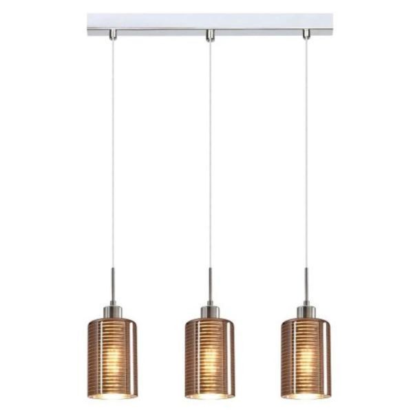 Espejo interior Bar Pendant Light 3Lt in Chrome or Rose Gold Glass with Line Effect Online Sale