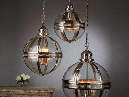 Saxon Pendant Light Medium 3Lt in Shiny Nickel, Antique Brass or Black Supply