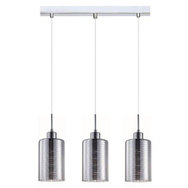 Espejo interior Bar Pendant Light 3Lt in Chrome or Rose Gold Glass with Line Effect Online Sale