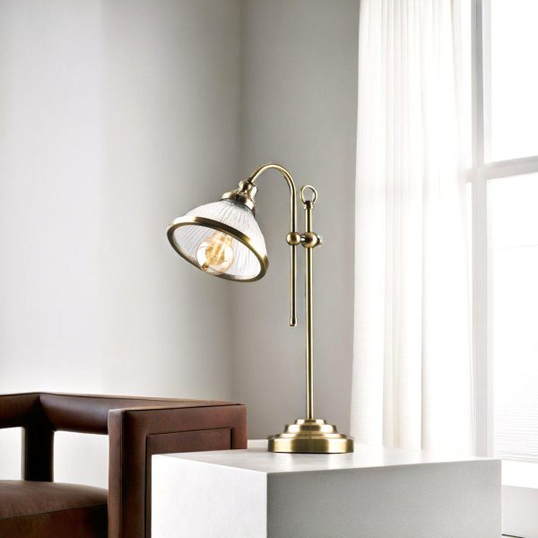 Brass Ribbed Glass Adjustable Table Lamp Supply