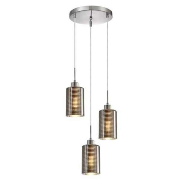 Espejo interior Pendant Light 3Lt in Chrome or Rose Gold Glass with Line Effect Fashion